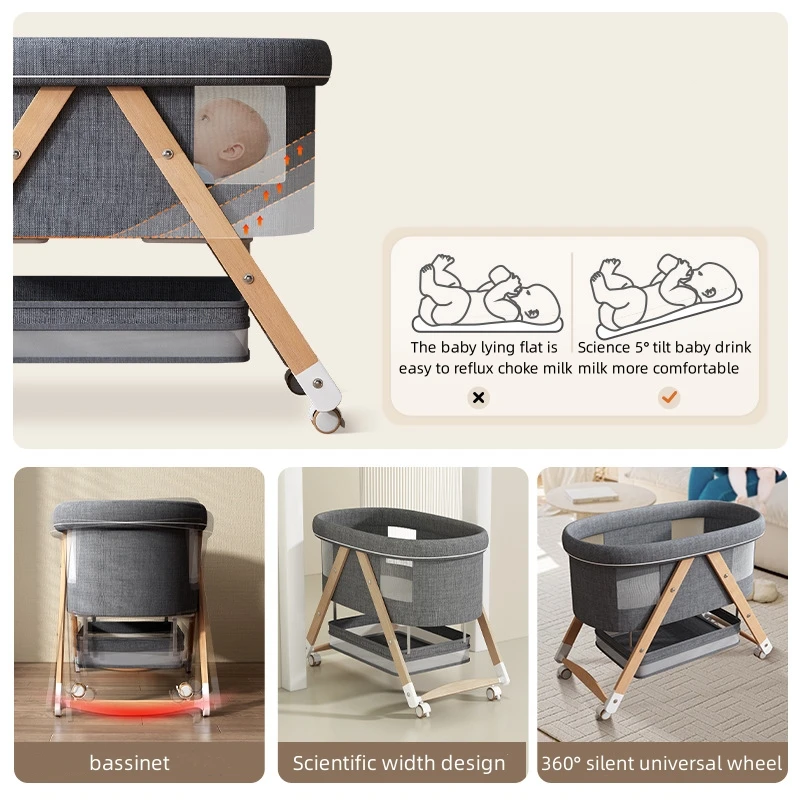 Cama plegable de madera multifuncional para bebé, cuna móvil, agitador, bb, cama plegable ajustable
