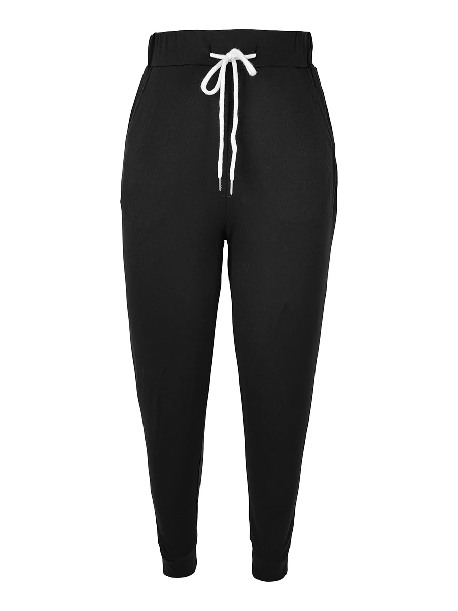 Damen Lässige Weite Haremshose Einfarbig Elastische Taille Kordelzug Hose Mit Taschen Basic Tägliche Streetwear Hose Damen – Detail 4