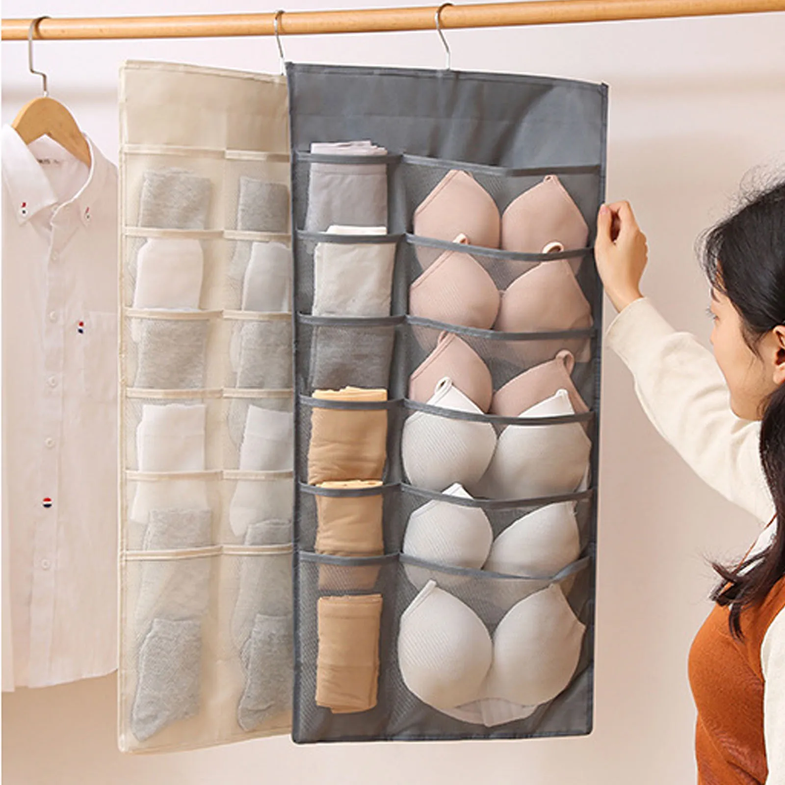 

1pc Sock Storage Bag Breathable Fabric Underwear Pocket Hanging Closet ganizer Rack Washable
