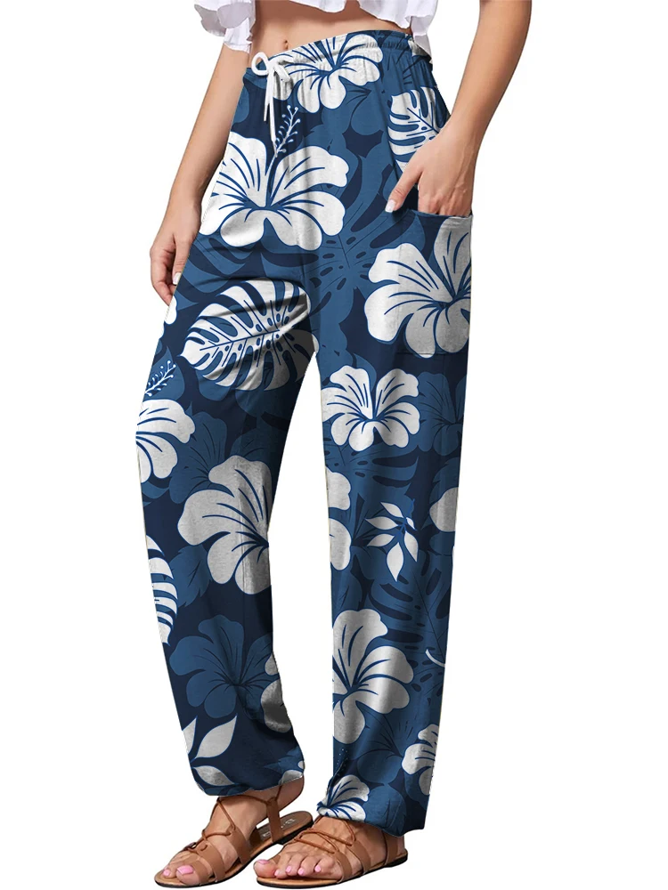 

Hawaiian style print women's Pajama pants Summer/Autumn Gypsy Wide Leg Trousers Casual Fashion Flowy Bohemian Festival Pants