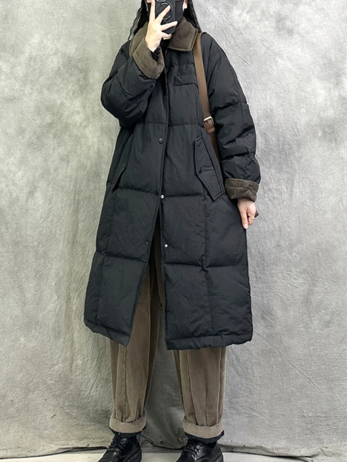 

Thiened Winter Jaet Women's Mid-Length down Cotton Coat Warm Sli Large Size Outerwear Bla Cotton Padded Coat