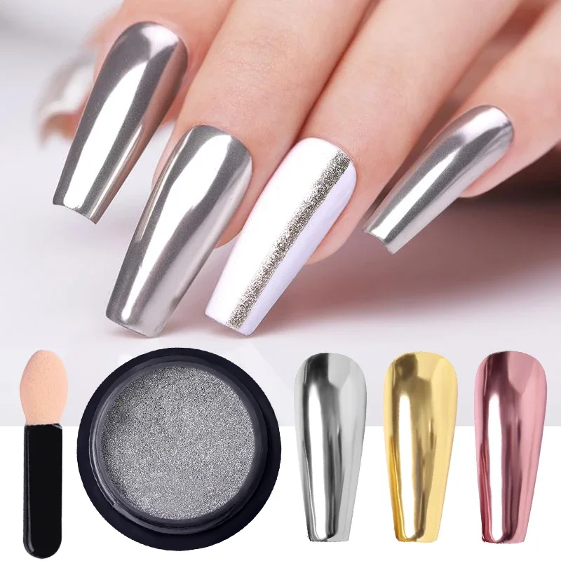 Mirror Nail Art Glitter Powder Rose Gold Silver Metallic Effect Nail Glitters For Nails UV Gel Polish Nail Chrome Pigment Decor