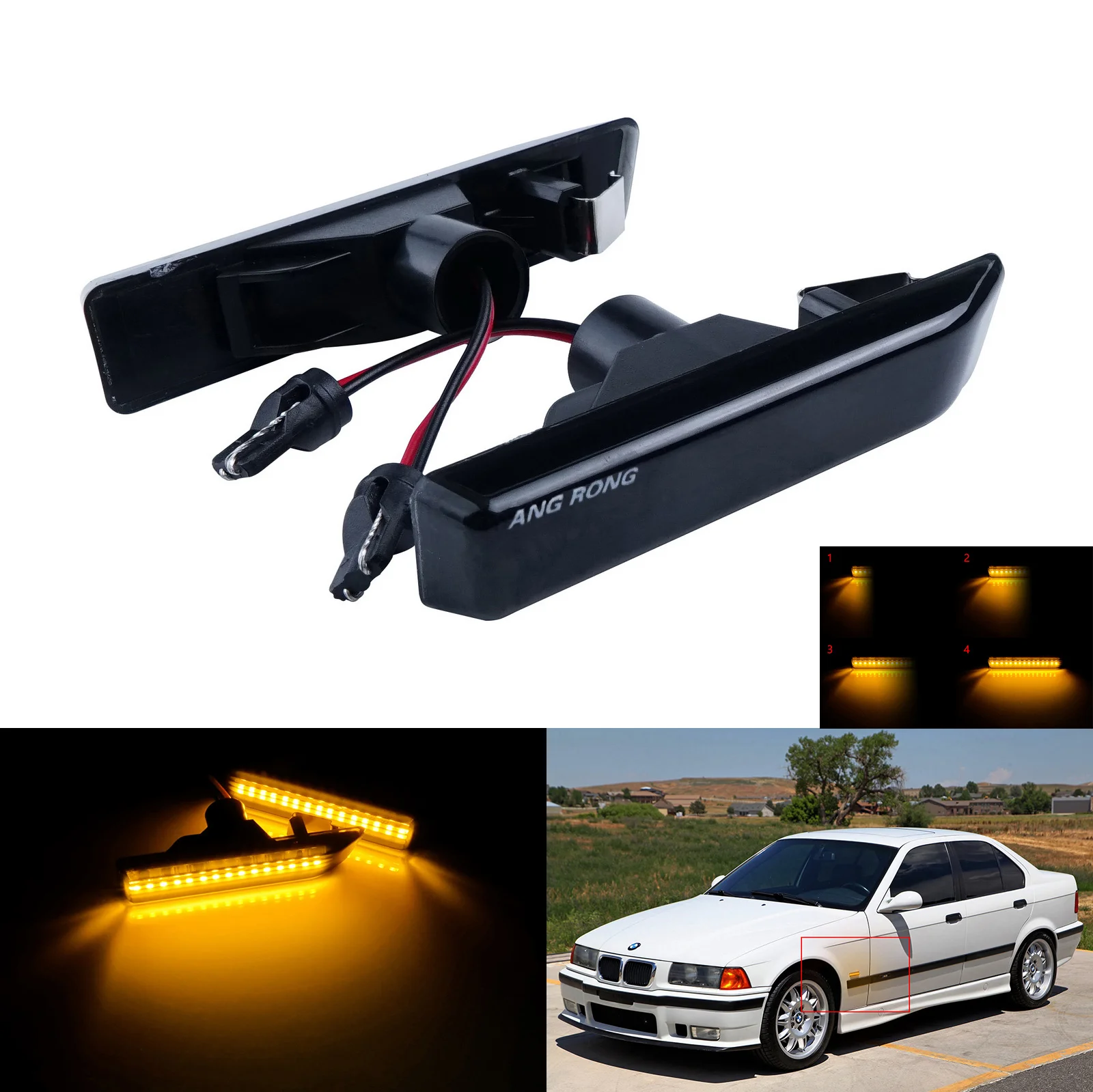 2x For BMW 3 Series E36 X5 E53 Dynamic Amber LED Side Marker Repeater Light Lamp