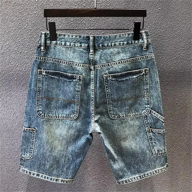 Korean Luxury Clothing 2024 Summer Cowboy Casual Denim Knee Length Shorts Men Washed Designer Boyfriend Short Jeans Trousers