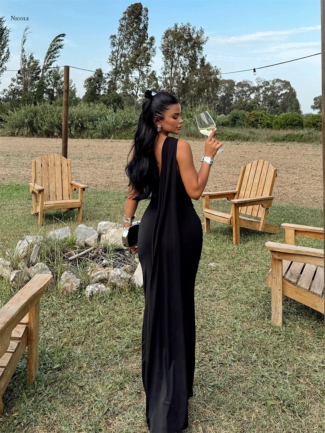 Nicole Abiti da festa da sera eleganti per le donne Abito da sera Donna Linea Una manica a spalla singola Abiti da ballo con fiori su misura