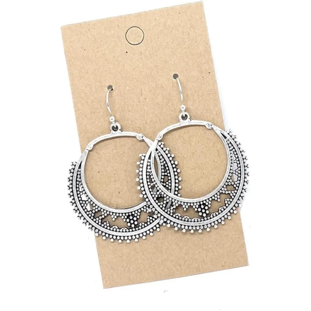 

Dreamcatcher Style Handmade Filigree Medallion Drop Earrings in Antique Silver for Boho Women
