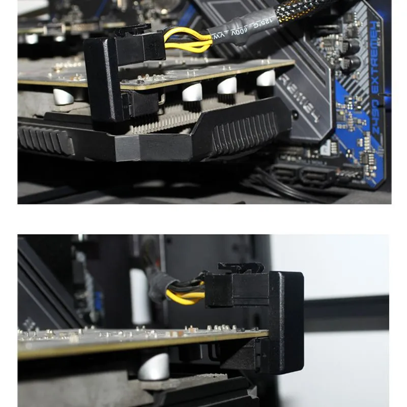 Atx gpu adaptador cabeça de cotovelo gpu direção hidráulica conector pci-e 6pin 8pin 180 graus rotação