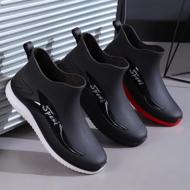 

Men'sFashion Trend Rain Shoes Short Tube Casual Thick-soled Wearresistant Waterproof Shoes Men's Casual FishingShoesFour Seasons