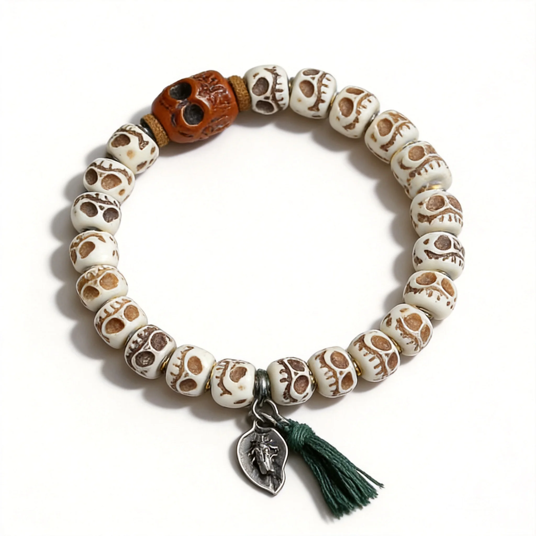 Tibetan Handmade Camel Bone Skull Beads Bracelet Vintage Chinese Style Lucky Blessing Unisex Wrist Jewelry For Daily Party Wear