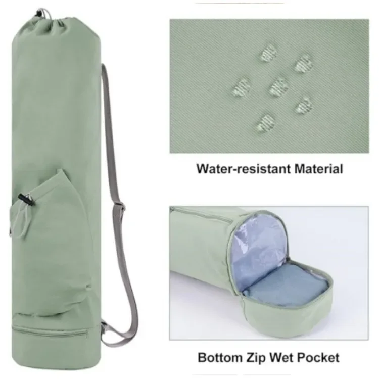 Yoga mat bag with water bottle pocket and bottom wet bag, multi-functional storage bag