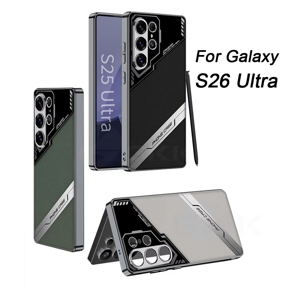 Luxury Plating Leather Case For Samsung Galaxy S26 Ultra Shockproof Soft Edge Protective Cover For Galaxy S26 S25 Ultra Case