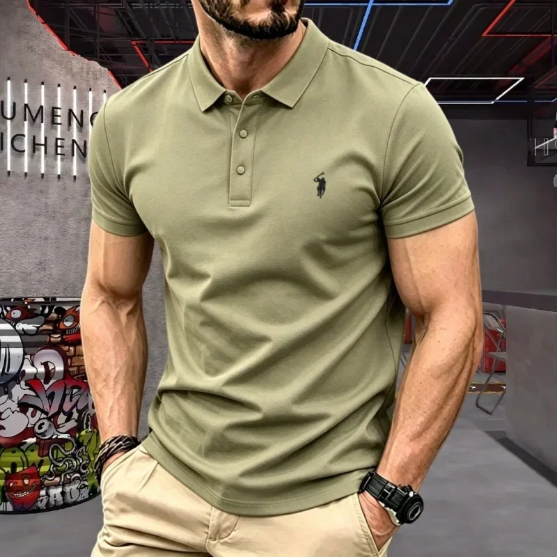 100% reine Baumwolle, hochwertiges Marken-Herren-Poloshirt mit kurzen Ärmeln, Sommer 2026, luxuriöses Mode-Golf-Oberteil mit Pony-Stickerei, lässiges T-Shirt – Detail 18