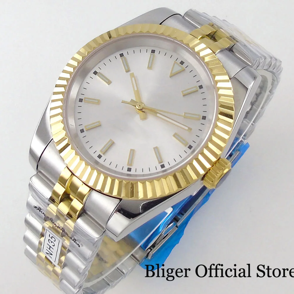 Nologo Fluted Gold Men Watch 36mm 39mm Automatic Men Watch NH35A PT5000 MIYOTA Glass Back Silver Gold Dial Jubilee Band