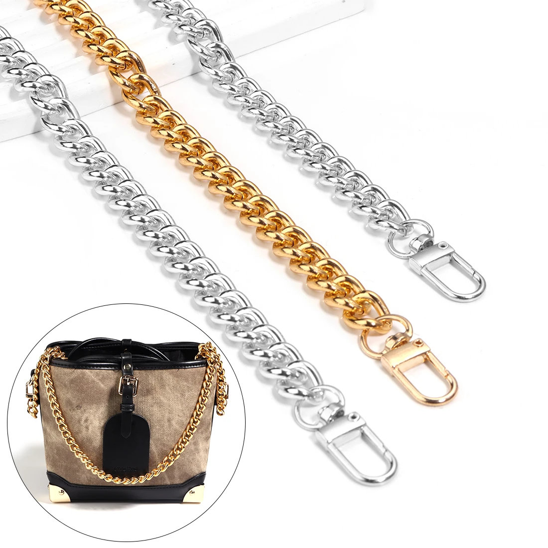 40 60 80 100cm Length KC Gold Color Bag Strap Replacement Purse Chain Shoulder Crossbody Strap for Small Handbag Clutch Bags