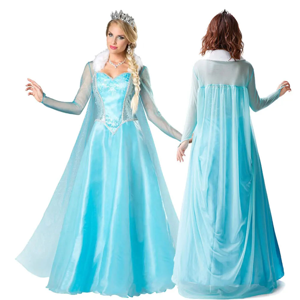 

Adult Elsa Queen Fairy Tale Long Dress Women Princess Belle Blue Costume Frozen Cosplay Costumes