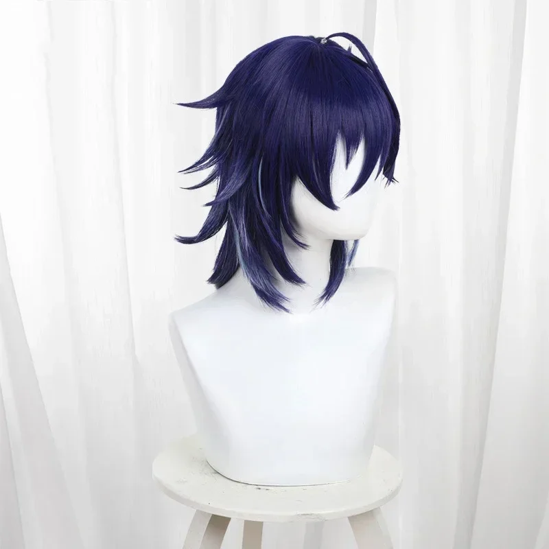 Jeu Genshin Impact Ororon Cosplay perruque hommes 40 cm bleu foncé cheveux longs Natlan Ororon Cosplay gratuit perruque casquette Halloween