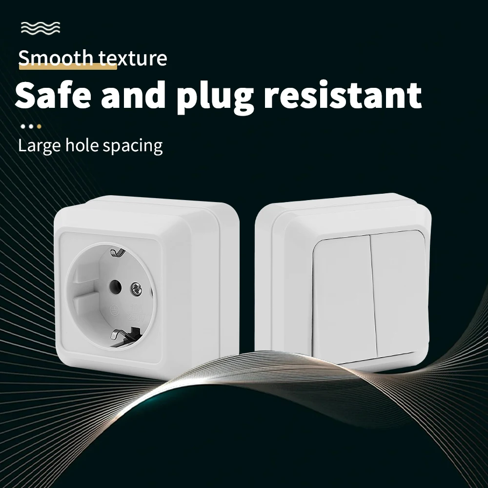 White Plugs Socket Paint Plastic Wall Mounted Classic Electrical Outlets Flame Retardant With Ground Power Sockets EU Standard view 4