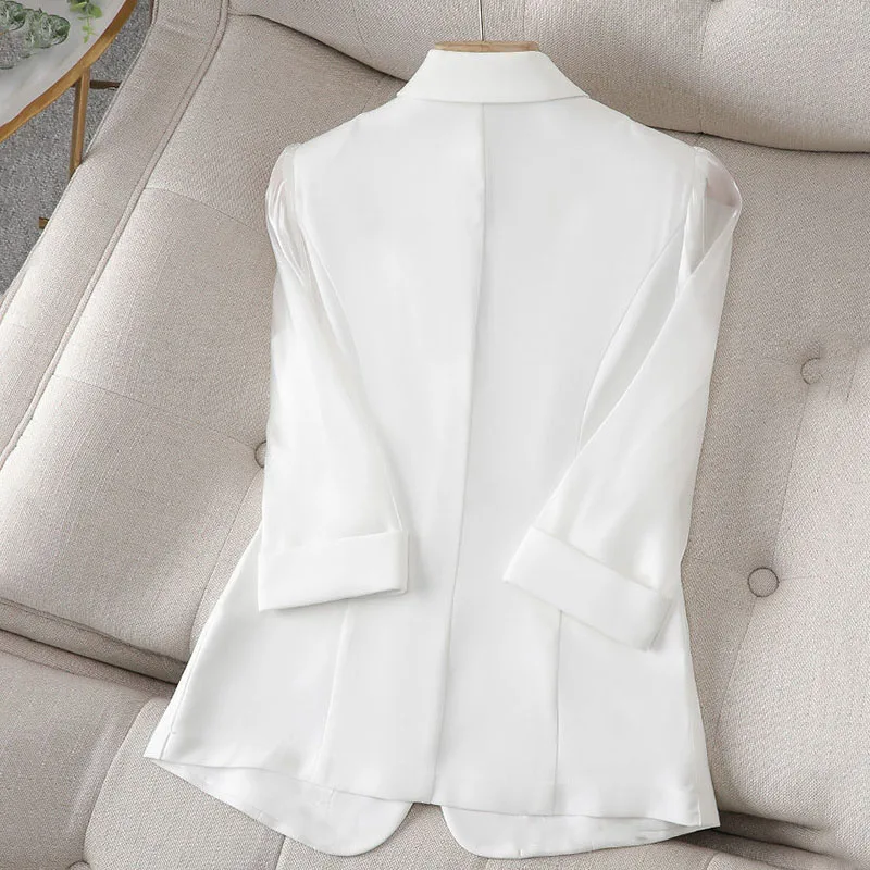 Xpqbb Korean Fashion Patchwork Blazer High-quality Single Button Office Work Suit Coat Lady New Spring Summer Mesh Sleeve Jacket