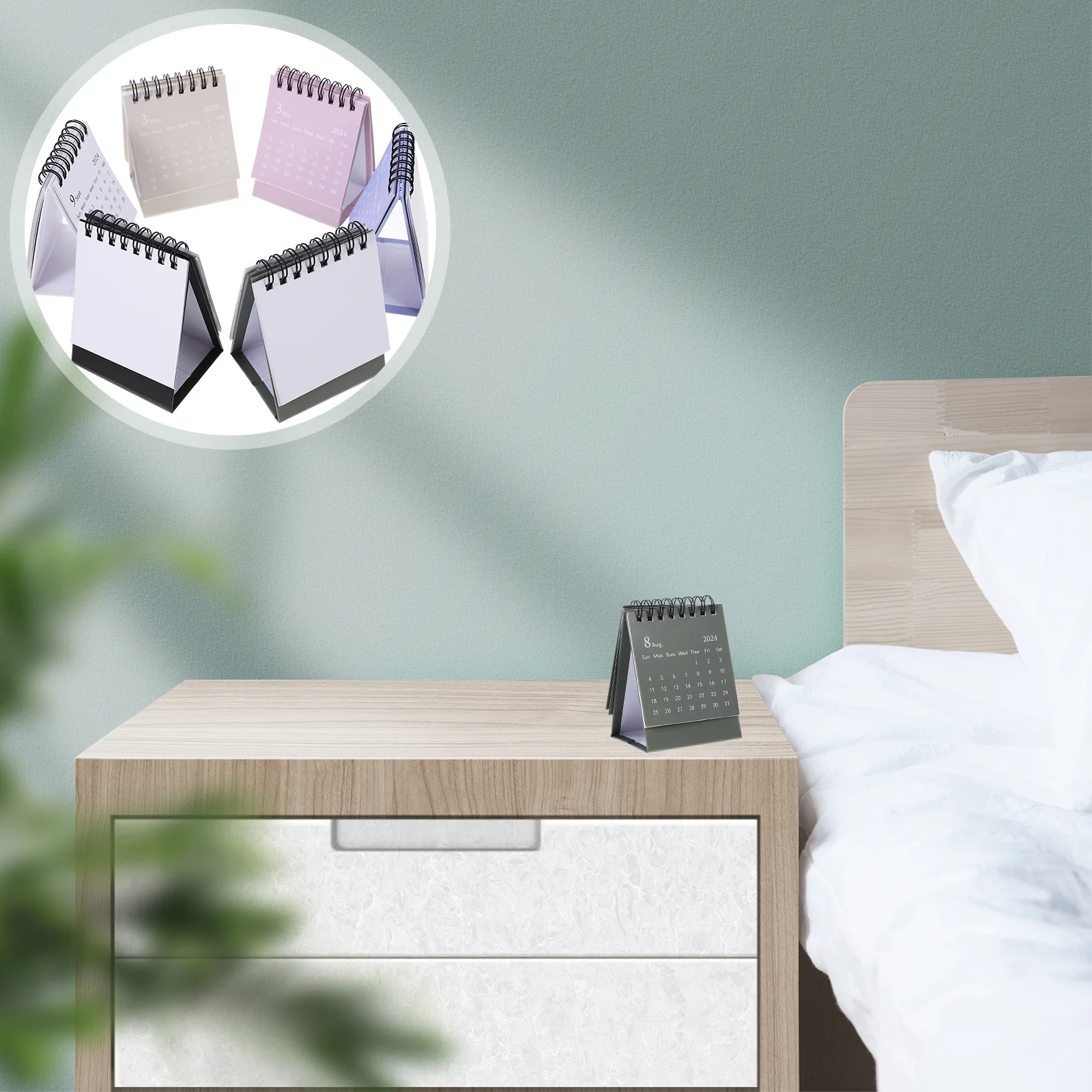 

6Pcs Mini Desktop Calendar Simple Chic Design Thickened Pages Smooth Writing Monthly Planner for Home Office Decor 2024 Spiral