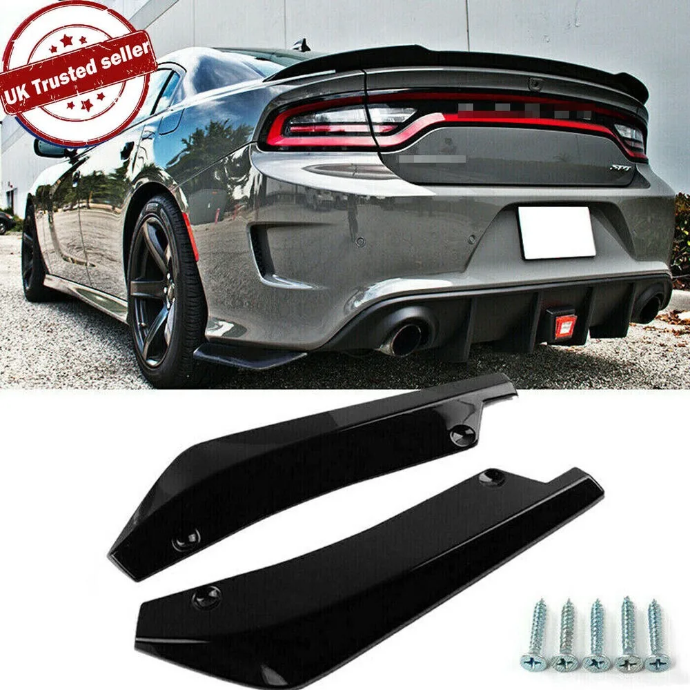 2x Car Gloss Black Style Rear Bumper Fin Canard Splitter Diffuser Spoiler Lip