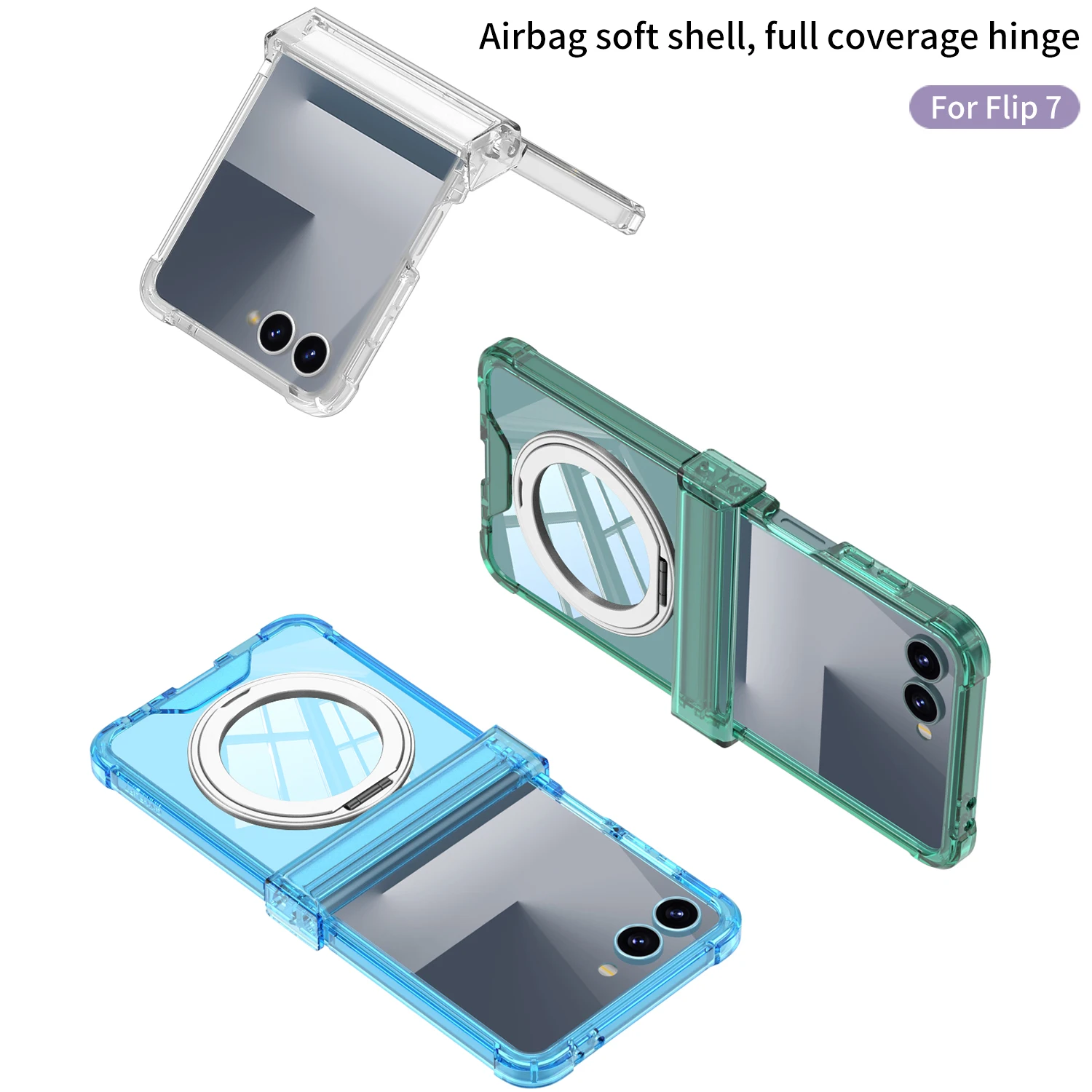 Silicone Airbag Bumper Soft Case for Samsung Galaxy Z Flip 7 Case Magnetic Charge Ring Holder Hinge Cover For Galaxy Z Flip7