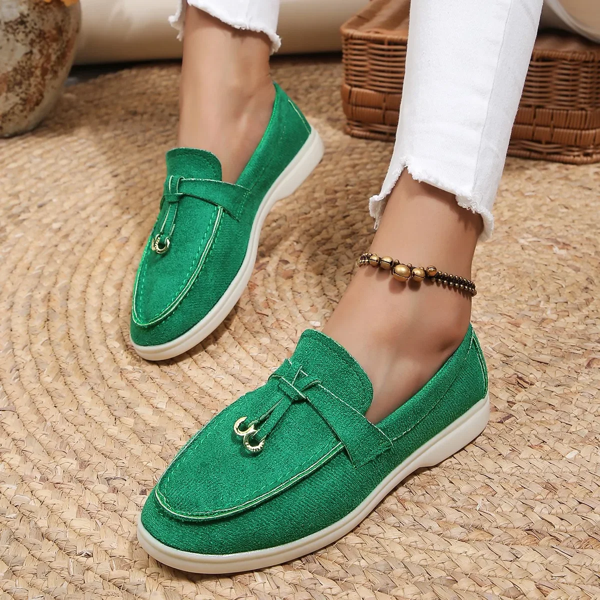 New Lefu Shoes Women's Soft Leather Retro Lazy Man Step on Thick Sole Flat Bottom Comfortable Single Shoe