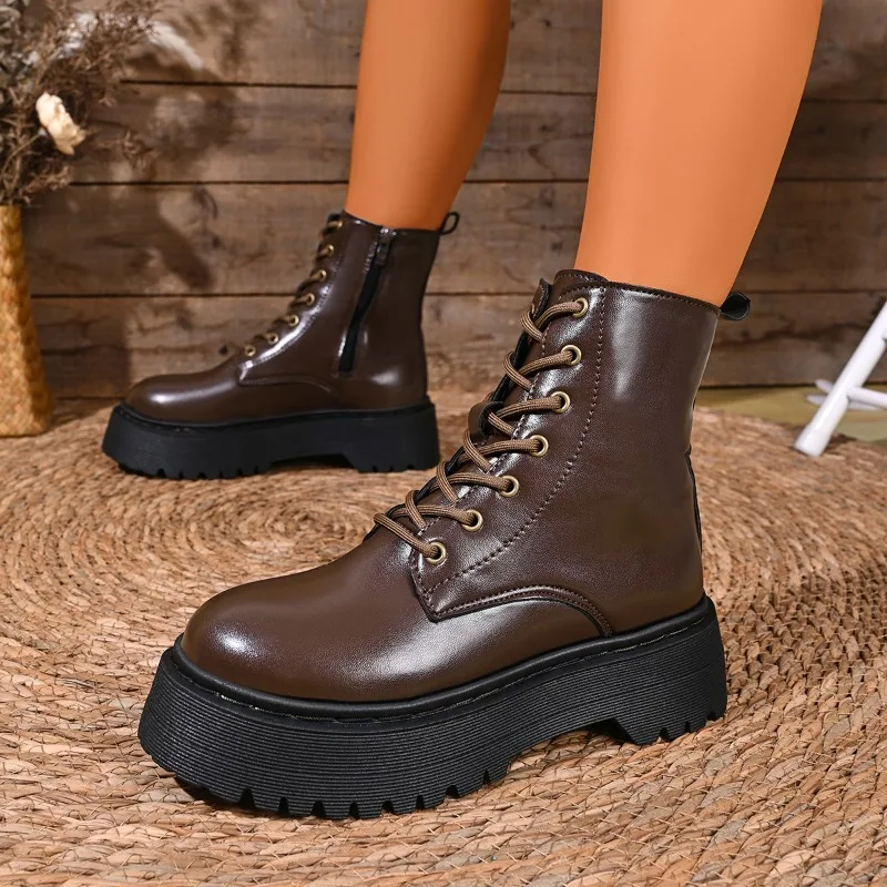 2026 Retro Style Simple Thick Soled Women's Mid Calf Boots Fashion Solid Color Side Zipper Non Slip Casual Boots for Women