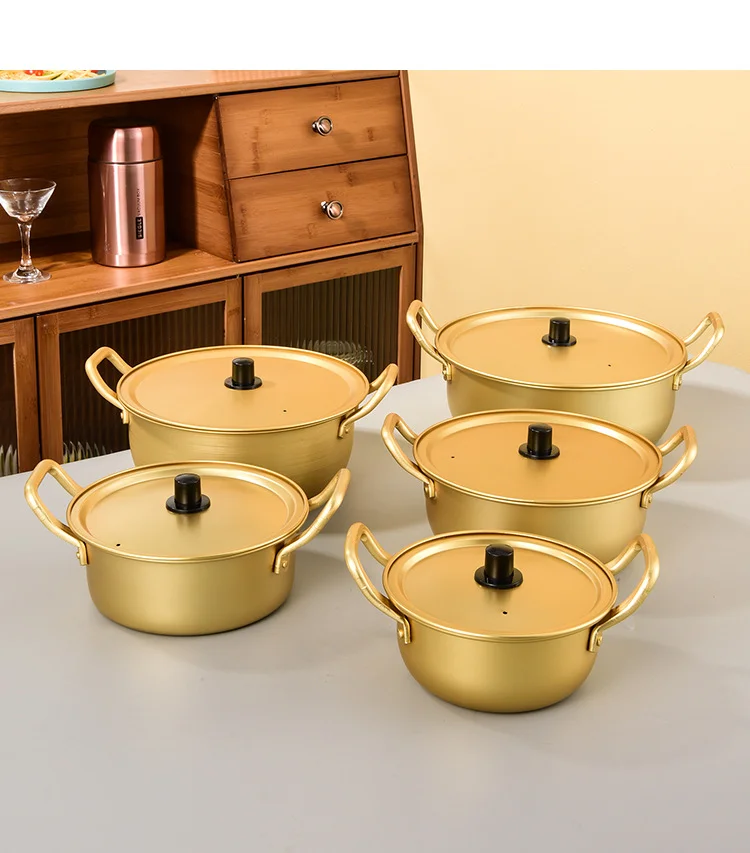 Olla de cocina de aluminio de fábrica de alta calidad, olla de fideos instantáneas dorada, sartén de cocina casera para juegos de utensilios de cocina para sopa Ramen, 16/18/20cm, 2025