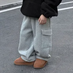 Winter Plush Kids Pants New Children's Clothing Pants for Boys Thickened Trousers Baby Girls Warm Casual Kids Cargo Pants 2024