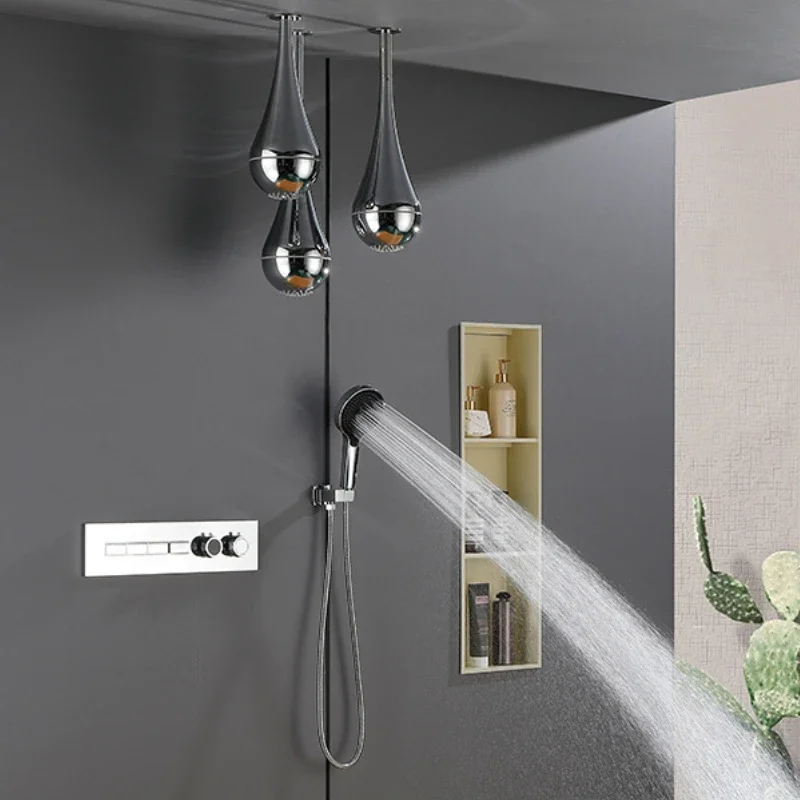 Water Droplet Shaped Shower Head With Light Multifunctional Bathroom Pressurized Constant Temperature Faucet Shower Set