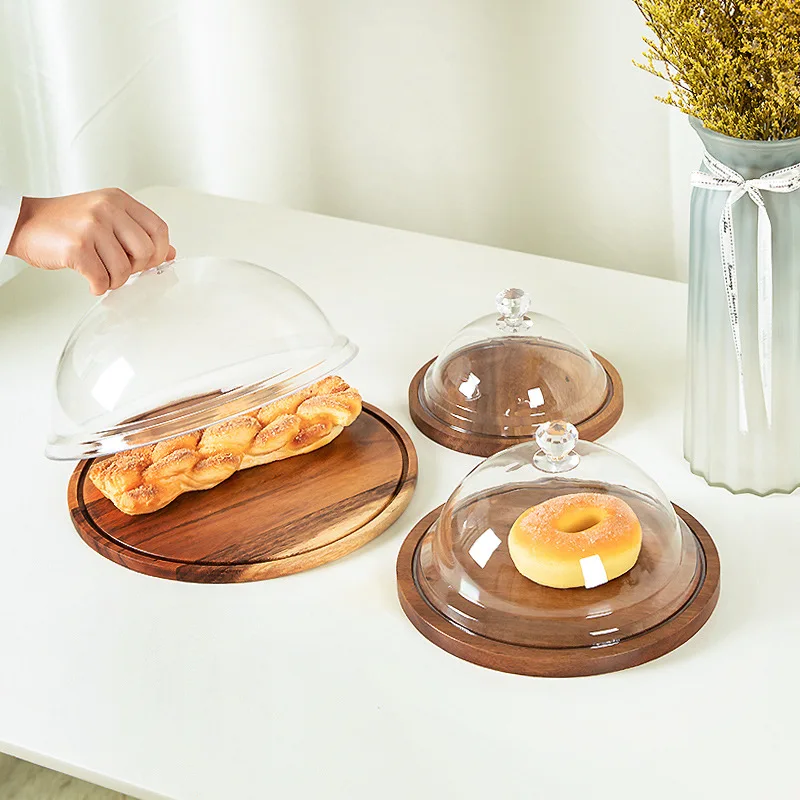 

Acrylic cake display plate bread tasting wooden plate with lid creative dessert table tray set tableware