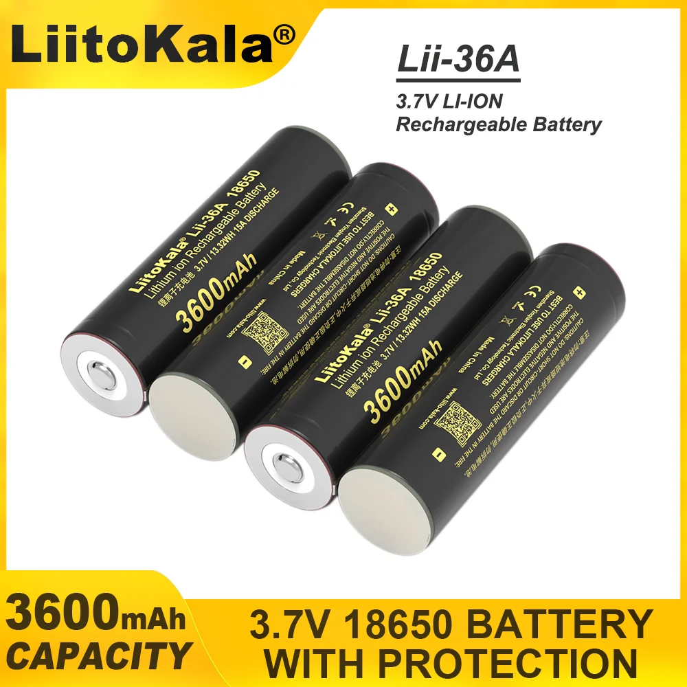 1-6PCS  LiitoKala Lii-36A With PCB18650 battery 3.7V Li-ion cell 3600mAh large capacity amount of lithium batteries