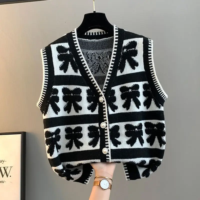 2023 Nowy dzianinowy sweter damski Tank Top Flower Sweter Tank Top Kamizelka dla kobiet Sweter oversize Świąteczny sweter Kamizelka Tops