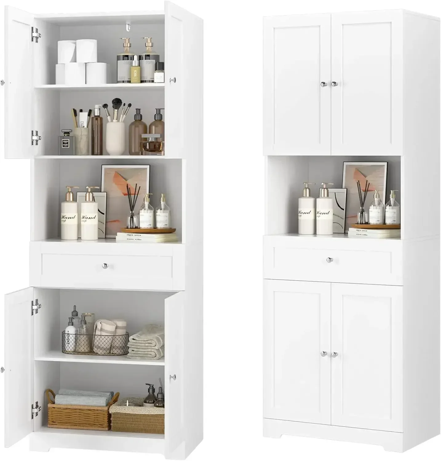 

Tall Bathroom Storage Cabinets, Modern Linen Storage Cabinet with 4 Doors & Shelves & Drawer, 67" H Tall Storage Cabinet