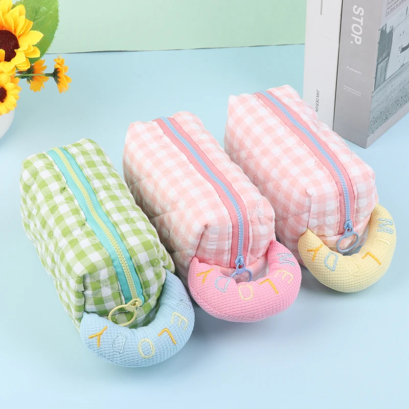 1Pc Casual Women's Cosmetic Pouch Large Capacity Outdoor Travel Soft Fabric Storage Bags Simple Plaid Ladies Makeup Bag Clutch