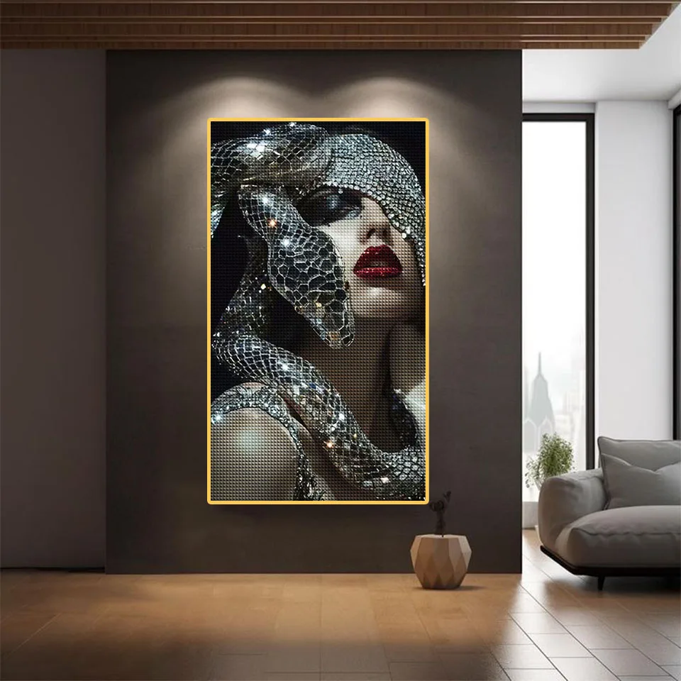 Diamond Painting Art Kit DIY Beauty Head with Snake 2025 Novelty Diamond Mosaic 5D Rhinestone Cross Stitch Home Wall Decoration