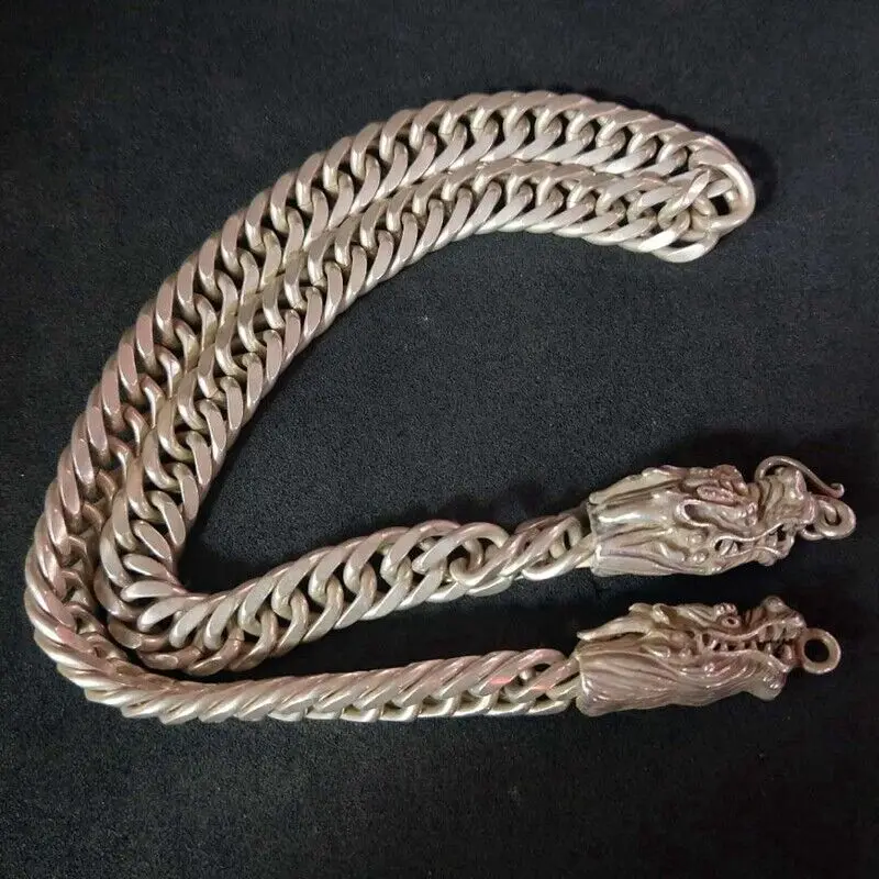 

China Old National Style Tibet Silver Carve Men's Necklace Loong Head Necklace Old Objects 925 Silver Hand Ornaments Men