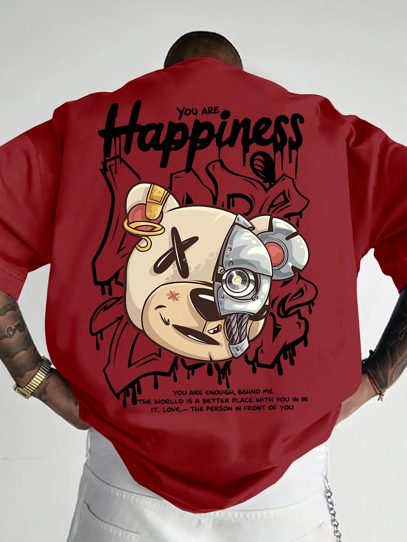 T-shirt à manches courtes et col rond pour hommes, 100% pur coton, à la mode, décontracté, ample, sport, motif de dessin animé