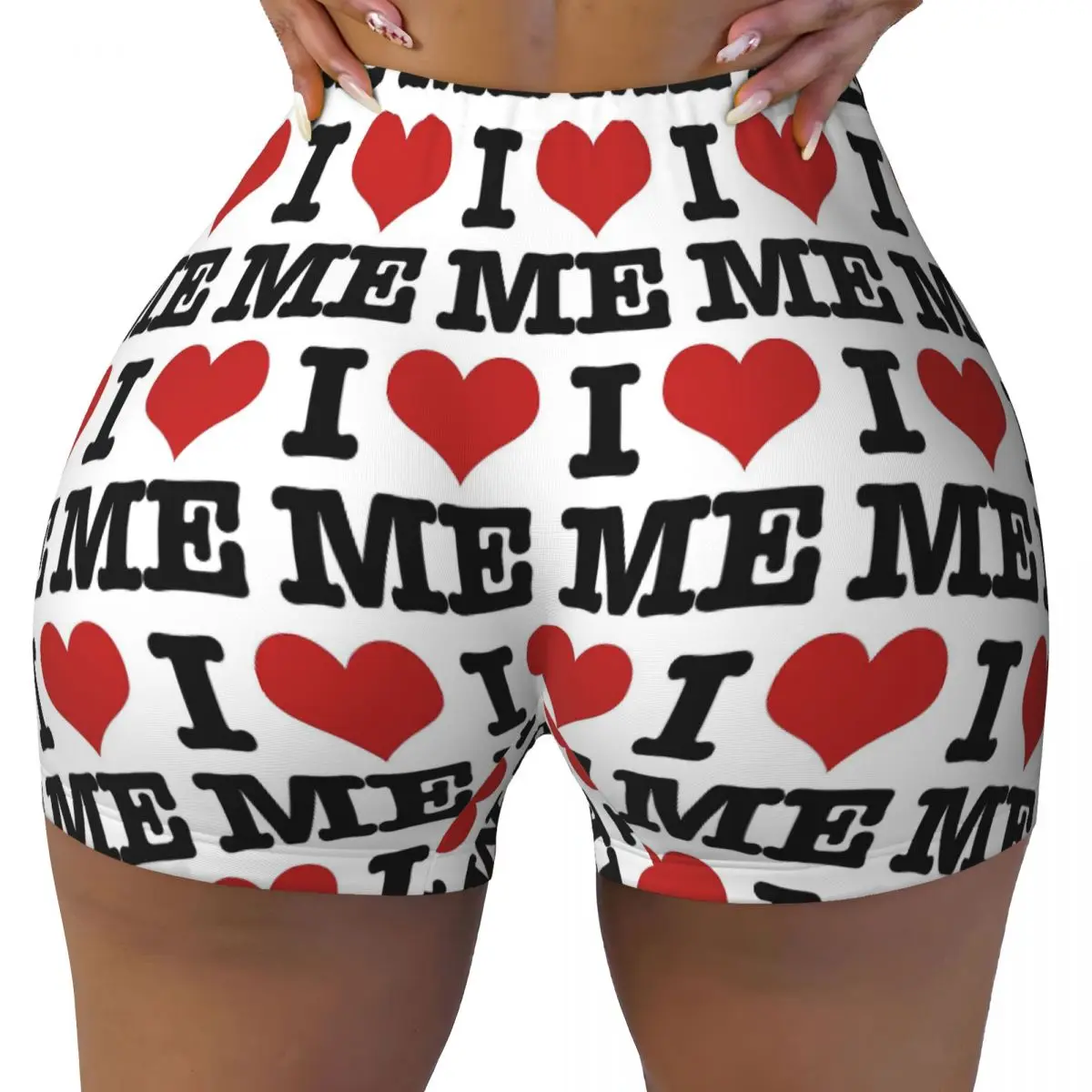 Pantalones cortos de yoga personalizados I Love Me para mujer, entrenamiento de gimnasio, correr, pantalones cortos atléticos de motociclista de voleibol