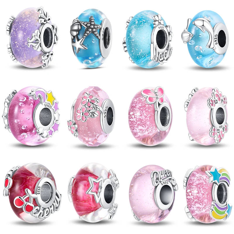 

Классические стерлингового серебра 925, красочные бабочки, дельфины, светящиеся стеклянные подвески, бусины, подходят для оригинальных браслетов, изысканные ювелирные изделия своими руками, подарок