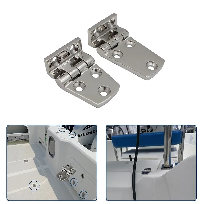 Flush Mount Right Angle Hatch Hinges (2 Pcs) - 316 Stainless Steel, 5 Holes (54mm/66mm) for Marine Yacht Hardware