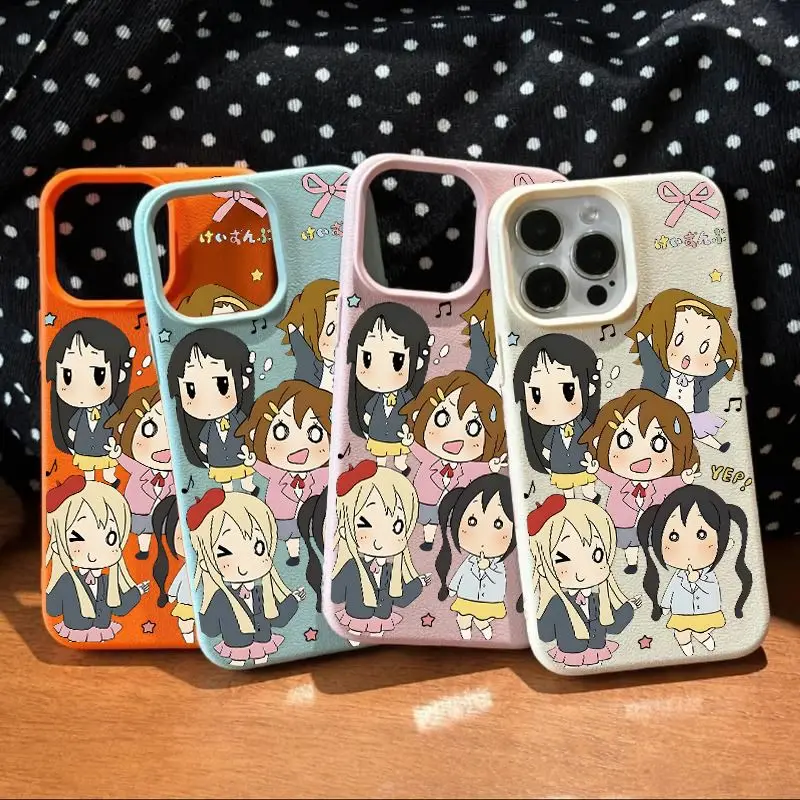 Hot Anime K-ON! Hirasawa Yui Fashion TPU Imitation Leather Phone Case For iPhone 16 Plus 15 14 13 12 11 Pro Max Shock-absorbing