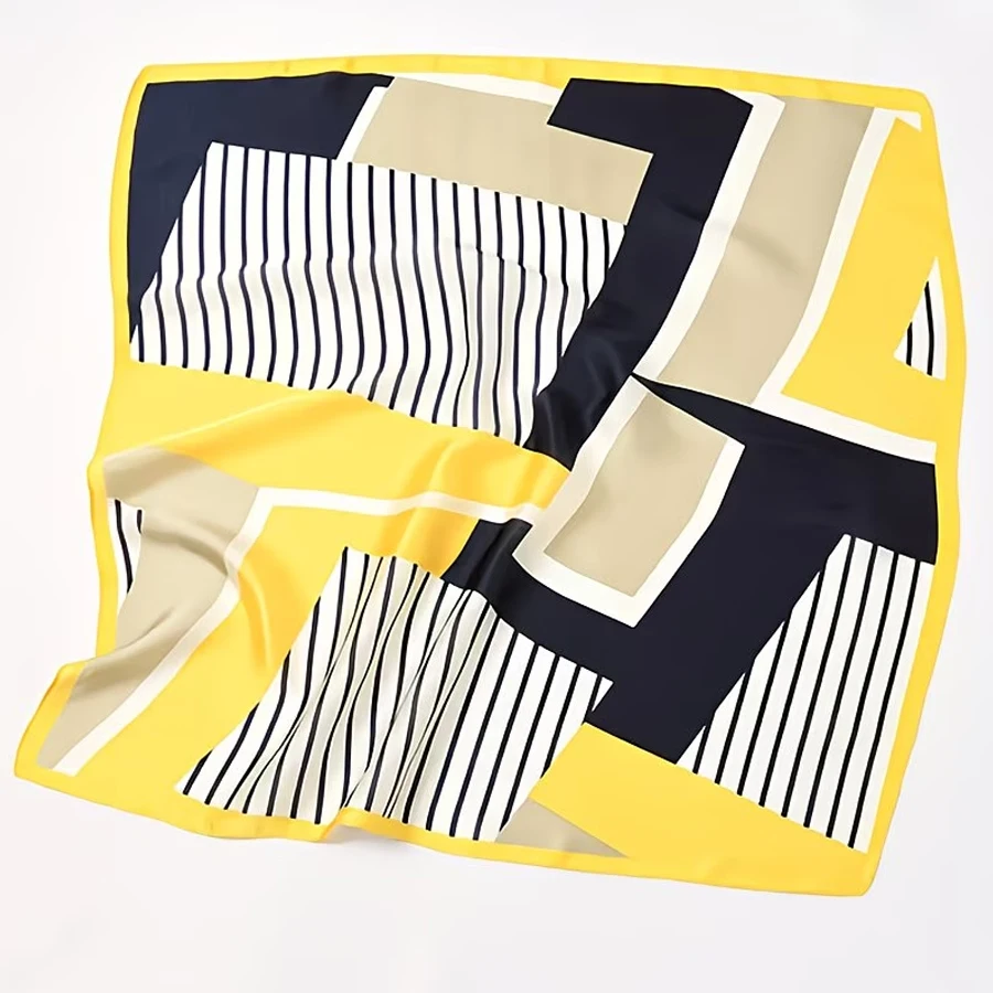 1 Piece of Elegant Navy Blue, White, and Yellow Striped Square Scarf - Breathable Polyester Material, Very Suitable for Use as a Headband, Shawl, and Hair Accessory, Stylish Tie Design, Casual Weekend image 6