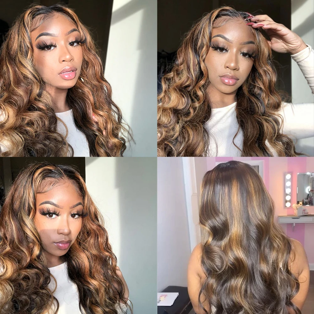 Body Wave Highlight Human Hair Wigs 13x6 13x4 HD Lace Frontal Wig Brazilian Colored Honey Blonde Lace Front Wigs For Black Women