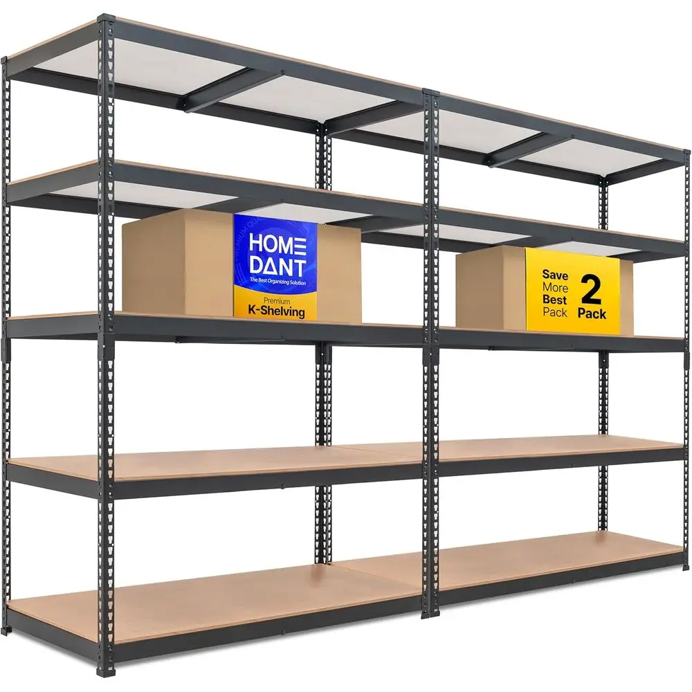 

Прочная регулируемая 5-ярусная металлическая стеллажная система с глубокими полками XL для гаража, кладовой и кухни (48,1 дюйма шириной, черная)