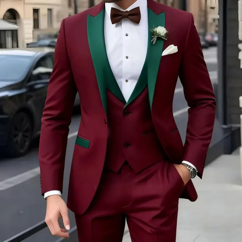 Immagine 5: KIDWHXR Completo da uomo in tre pezzi, blazer slim con contrasto di colori, gilet con colletto alla coreana, pantaloni a gamba dritta, abito da uomo per matrimoni e spettacoli