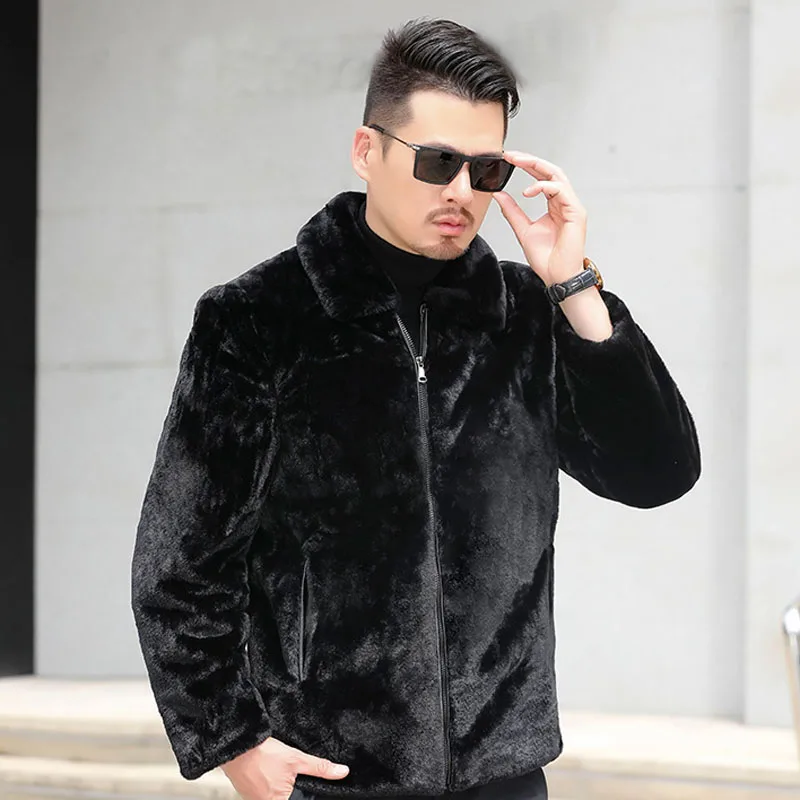 2023 New Winter Faux Fur Coats Men Jacket Thick Turn Down Collar With Zipper Artificial Fur Jacket Male Black Overcoat MY603