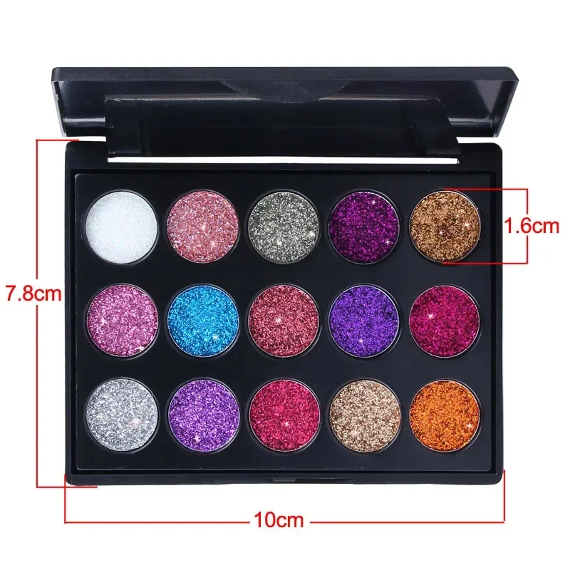 Palette de 15 fards à barrage à paillettes, pigment professionnel, maquillage longue durée