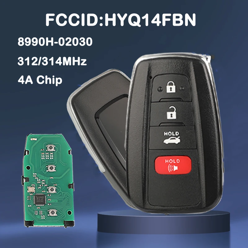 

jingyuqin Remote 4AChip 312/314Mhz Smart Car Key keyless For Toyota Corolla 2019 2020 2021 2022 FCC ID:HYQ14FBN 8990H-02030 Full