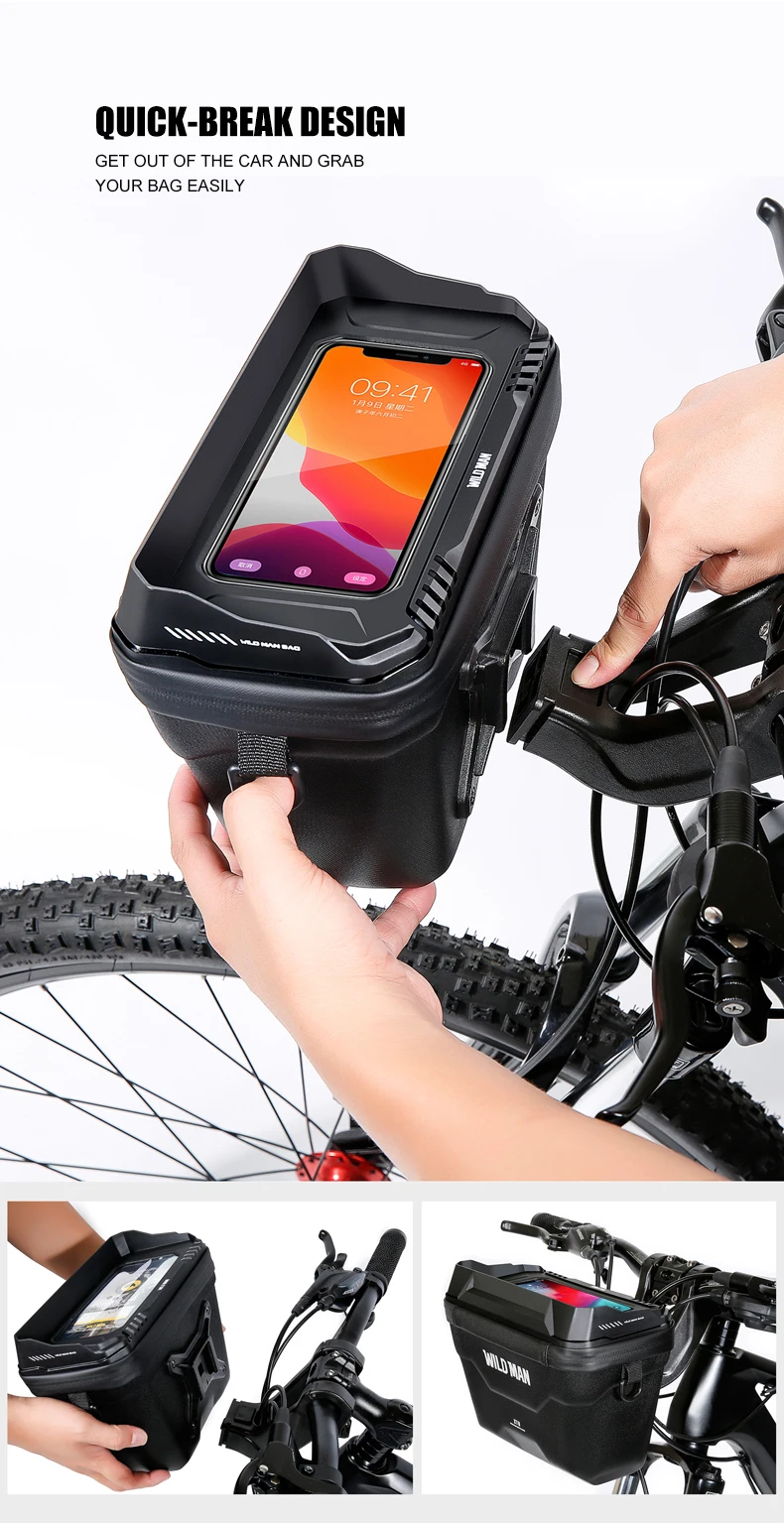 WILD MAN BBG106 Fahrrad Lenkertasche EVA Hartschale Touchscreen Handyfenster Regenschutz Schnellwechselhalterung für MTB und Rennrad – Detail 8